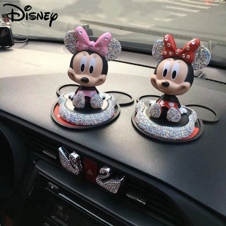 2020 New Disney Mickey Minnie Car Accessories Fashion Cute Cartoon Car Ornament Diamond Car Decoration Doll Car Accessories Toys