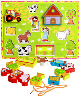 2020 NEW Farm Puzzle Beads Threading Montessori Educational Wooden Toys for Children Speelgoed Brinquedos Jouet Enfant