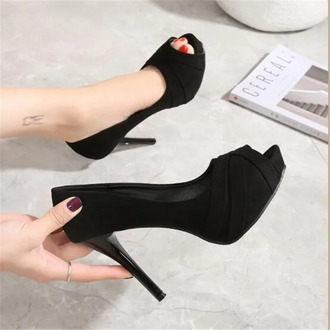 2020 New Fashion Platform Women Pumps Concise Solid Flock High Heels 10cm Shoes Women's Peep Toe Shallow Sexy Party Shoes