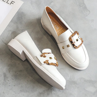2020 New Fashion Spring Women White Shoes Split Leather Short Heels Pumps Casual Loafers Shoes Women