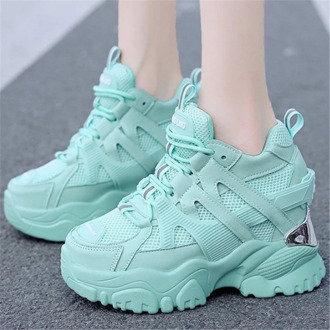 2020 New Fashion Women Chunky Dad Sport Shoes Spring Female Lace up High heel Shoes Women Platform Internal increase Sneakers
