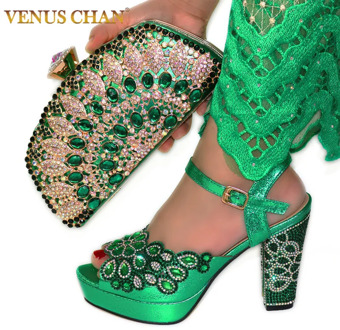 2020 NEW GREEN With Print Desgin Shoes And Evening Bag Set Hot Sale Sandal Shoes With Handbag Heel Height 11.5CM