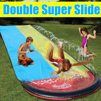 2020 New Inflatable Water Slide 15ft Double Racer Pool Kids Summer Park Backyard Play Fun Outdoor Splash Slip N Slide Wave Rider