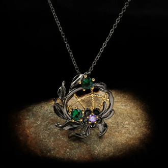 2020 New Ladies Necklace Hollow Two-color Flower Pendant Elegant Purple Zircon Jewelry Creative Ladies Flower Sweater Chain