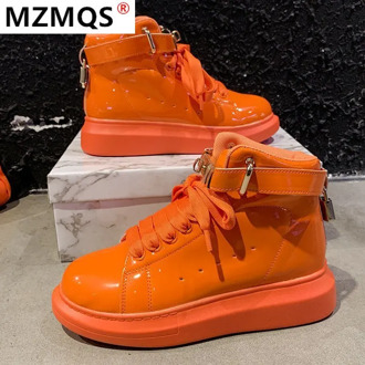 2020 New Leather Women Sneakers Platform Women Causal Shoes Lace Up Vulcanized Shoes Shoes Fashion Lock Women Trianers Shoes