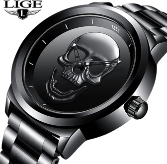 2020 New LIGE Men Watch Top Brand Casual 3D Skull Full Steel Waterproof Military Sports Male Quartz WristWatch Relogio Masculino