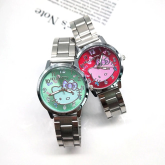 2020 New Lovely KT Kids Watch with Stainless Steel Band Cute Girls Boy Student Watch Chrismas and Birthday Gift High Quality