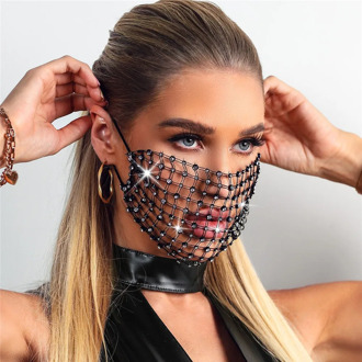 2020 New Luxury Mystic Black Mesh Veil Rhinestone Jewelry Mask for Women Bling Crystal Decoration Mask Prom Party Face Jewelry