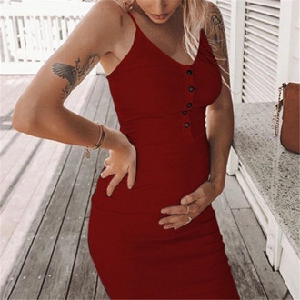2020 New Maternity Dresses Solid Color V-Neck Dress For Pregnant Women Maternity Sleeveless Button Pregnancy Dresses Vestido