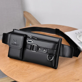 2020 new Men's Waist Bag Solid Color Multipurpose Chest Fanny pack Crossbody Bags for Boys male PU Leather Black/Brown