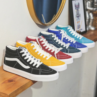 2020 New mid top royal blue Vulcanized shoes women high top beige blue skateboarding shoes top quality men canvas shoes