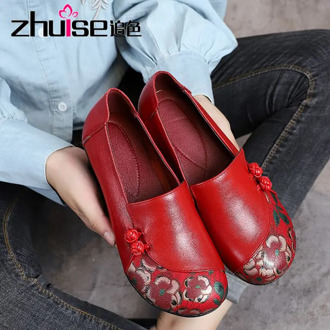 2020 new spring and autumn leather mom shoes soft bottom women comfortable mid-heel chunky heel single shoes women's shoes