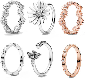 2020 New Spring Authentic 925 Sterling Silver Ring Sparkling Daisy Flower Crown Rings Women Engagement Jewelry