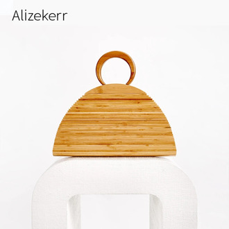 2020 New Summer Bamboo Beach Bag Women Vintage Wooden Ring Handle Half Moon Woven Handbag Ladies Retro Straw bag Casual Vacation