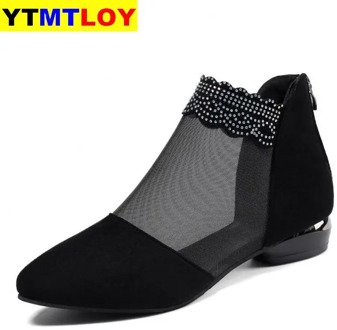 2020 New Summer Sandals Pointed High Heels Women Shoes Black Lace Ankle Flower Low Heel Zipper Flowers Casual Sandals