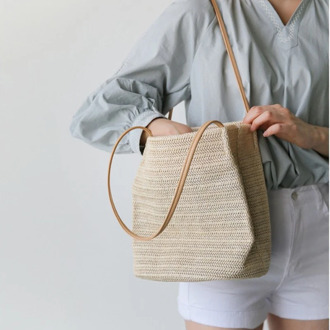 2020 NEW Summer Woven Women Bag Leisure Bohemian Rattan Straw Handbag Shoulder Bag Pure Color Fashion Beach Bucket Lady's Bags