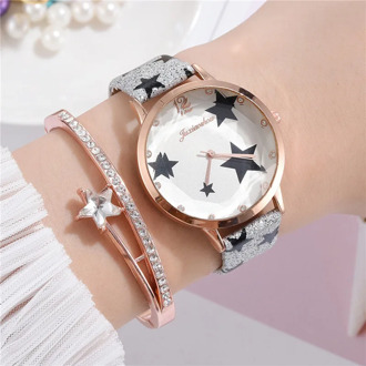 2020 New Watches Bracelet 2-piece Set Women's Sleek Minimalist Fashion Star Printing Diamond Quartz Watch Gift Relogio Feminino