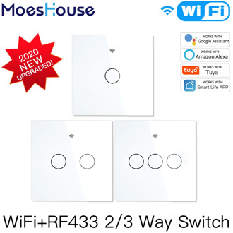 2020 NEW WiFi RF433 Smart Touch Switch 2/3 Way Smart Life/Tuya App Control,Alexa Google Home Voice Control 1/2/3 Gang EU