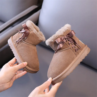 2020 New Winter Children Snow Boots For Girls Ankle Genuine Leather Warm Plush Anti-slippery Kids Shoes Fashion Girls Boots