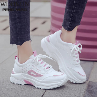 2020 New Women Casual Shoes Fashion Spring Summer Leather Sneakers Women Lace Up White Platform Dad Shoes Zapatos Mujer