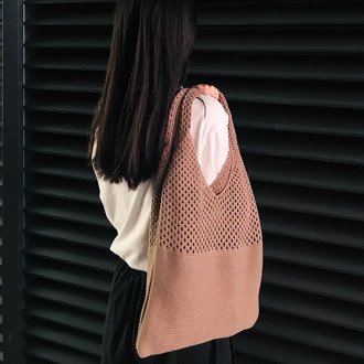 2020 New Women Knitting Bag Hollow Out Solid Color Large Capacity Shoulder Bag Fashion Casual Wool Knit Tote Bag Handbag