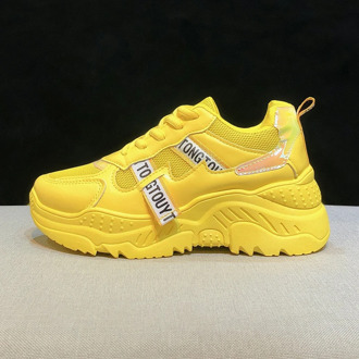 2020 New Women Platform Sneakers Mesh Vulcanized Shoes Women Running Casual Shoes Tennis Female Thick Sole Yellow Size 36-41