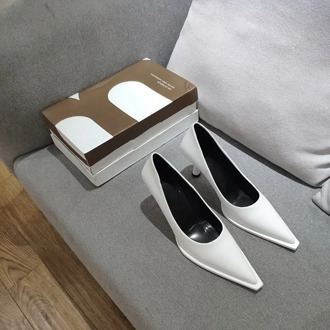 2020 NEW Women's Shoes LEATHER Woman High Heels Pointed toe Women Pumps for Fashion Office Lady Slip on Sock Free White Black
