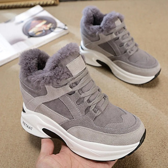 2020 New Women's Winter Sneakers Warm Fur Chunky Sneakers Platform Plush Casual Shoes Woman Comfort Ladies Wedge Sneakers Feamle