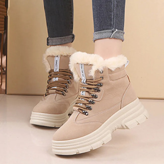2020 New Women's Winter Sneakers Warm Fur Chunky Sneakers Platform Plush Casual Shoes Woman Ladies Heel High Top Sneakers Ladies