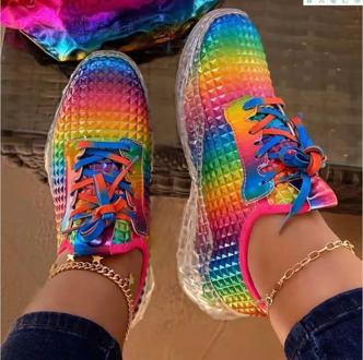 2020 New Women Shoes Rainbow Colors Sneaker Wedges Female Women Vulcanize Shoes Breathable Confort Casual Ladies Shoes