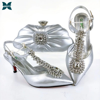 2020 Newest Noble and Elegant Fashion Special Golden Ears of Wheat Shape Style Ladies Shoes and Bag Set in Silver Color