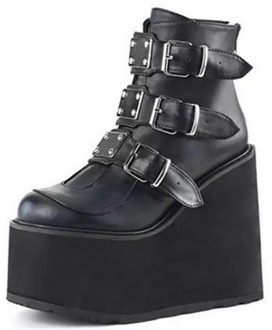 2020 Platform Boots Winter Shoes Women Ankel Boots Metal Buckle Punk Female Wedges High Heels Leather Boots Botas Mujer PlusSize