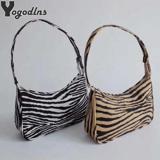 2020 Retro Female Shoulder Bag Velvet Zebra Print Lady Baguette Messenger Bag Casual Zipper Shoulder Bag Sac Handbags and Purse