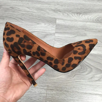 2020 Sexy Leopard Print Suede High Heels 12cm Pointed Toe Heeled Shoes Women's Stilettos Yellow Brown Super Heels Slip-on Shoes