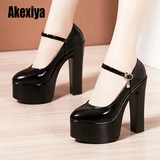 2020 Sexy Mary Jane New Women high heels Black Women Pumps Female Platform spring Thick with Autumn Round Single Shoes s250