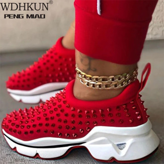 2020 Sneakers Women Vulcanized Woman Rivet Shoes Female Platform Wedges Women's Leopard Casual Ladies Slip on Footwear Plus Szie