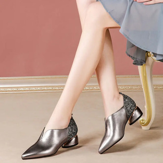 2020 Spring&Fall New Women's Shoes Pointed toe Women Mid Heels Office Lady Casual Work Shoes Comfortable Slip on Female Black