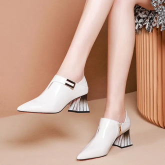 2020 Spring/Fall Women's Shoes Woman High Heels Soft LEATHER Pointed toe Women Pumps Square Buckle Sticker Sock Free White Black