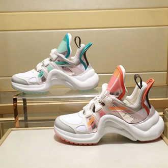 2020 Spring Luxury Authentic Leather Clunky Sneakers Women's Lace-up Platform Platform Shoes Ins Fashion Super Pop Sneakers