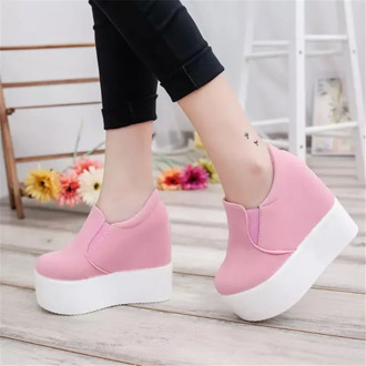 2020 Spring New Fashion Women Height Increasing 12CM Wedges Casual Shoes Breathable Flock Platform Sneakers White mujer zapatos