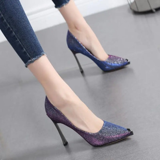 2020 Spring Single Shoes Woman High Heels Shining Glitter Sexy Women Pumps Ponited toes Lady Working Shoes Thin heel Black Gold