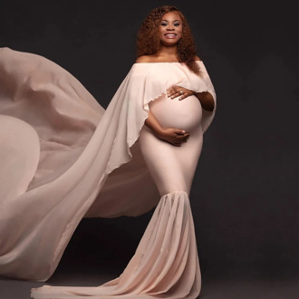2020 Summer Maternity Photography Props Long Dress With Cape Slash Neck Stretchy Fitting Maternity Dresses For Photography