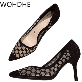 2020 Summer New Lace Hollow Mesh High Heels Pointed Single Shoes Autumn Women Shoes Stiletto Extreme Banquet Wedding Shoes