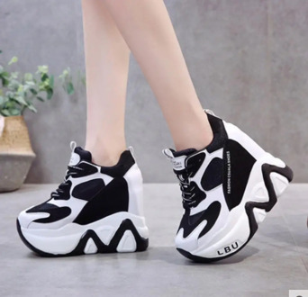 2020 Super High Heels12cm Chunky Sneakers Women Autumn Thick Bottom Height Lncreasing Casual Shoes Lady Mesh Platform Vulcanize