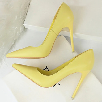 2020 Sweet Women Candy Colors Thin High Heels Pointed Toe Shallow Pumps Sexy Lady Blue Pink Yellow Evening Party Shoes Big Size