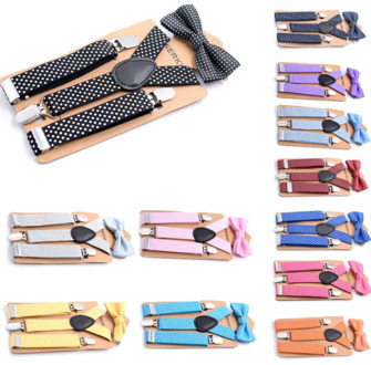 2020 Toddler Kids Girl Boy Polka Dot Suspender Clip with Bow Tie Set Adjustable Suspender Bowtie Set