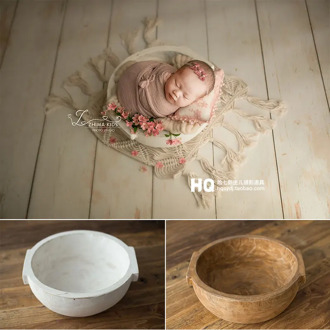 2020 Vintage Newborn Photography Basket Wooden BowlBaby Photoshooting Props Classic Infant Photo Wooden Bowl Studio Wood Crib Ba
