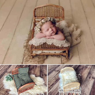 2020 Vintage Newborn Photography Wooden Basket Baby Photoshooting Props Classic Infant Photo Studio Wood Crib Basket Accessories