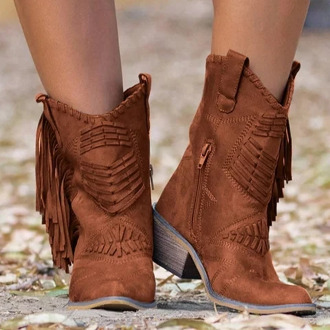 2020 Vintage Retro Boots Women Western Mid-calf Boots Zipper Boho Fringe Tassel Winter Female Ladies Shoes Plus Size Botas Mujer