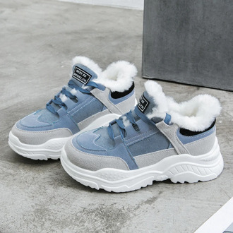 2020 Winter Fashion Blue Sneakers Women Platform Brown Shoes Lace Up Tenis Women Gray Suede Warm Shoes Basket Femme Sneakers